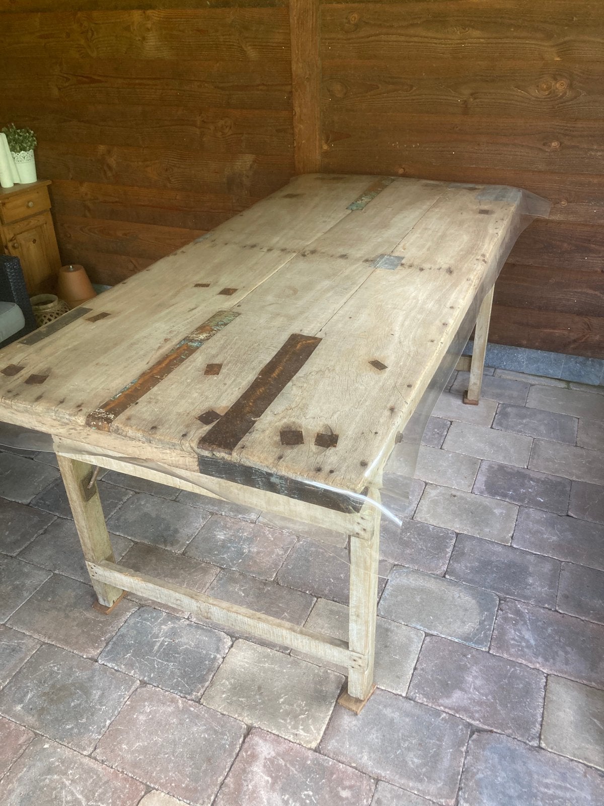 Vintage robuuste markt-tafel, Ophalen, Gebruikt, 50 tot 100 cm, 150 tot 200 cm