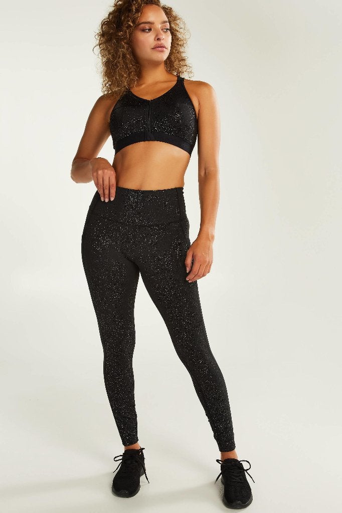 Hunkemöller HKMX Sportlegging met Glitters, Zwart Sparkle, L, Verzenden, Zwart, Maat 42/44 (L), Nieuw