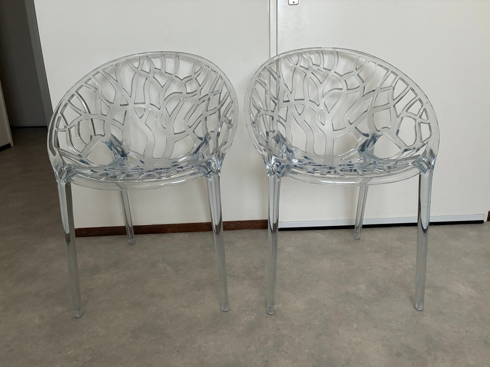 Twee stoeltjes transparant, Tuin en Terras, Tuinstoelen, Ophalen, Zo goed als nieuw, Plastic