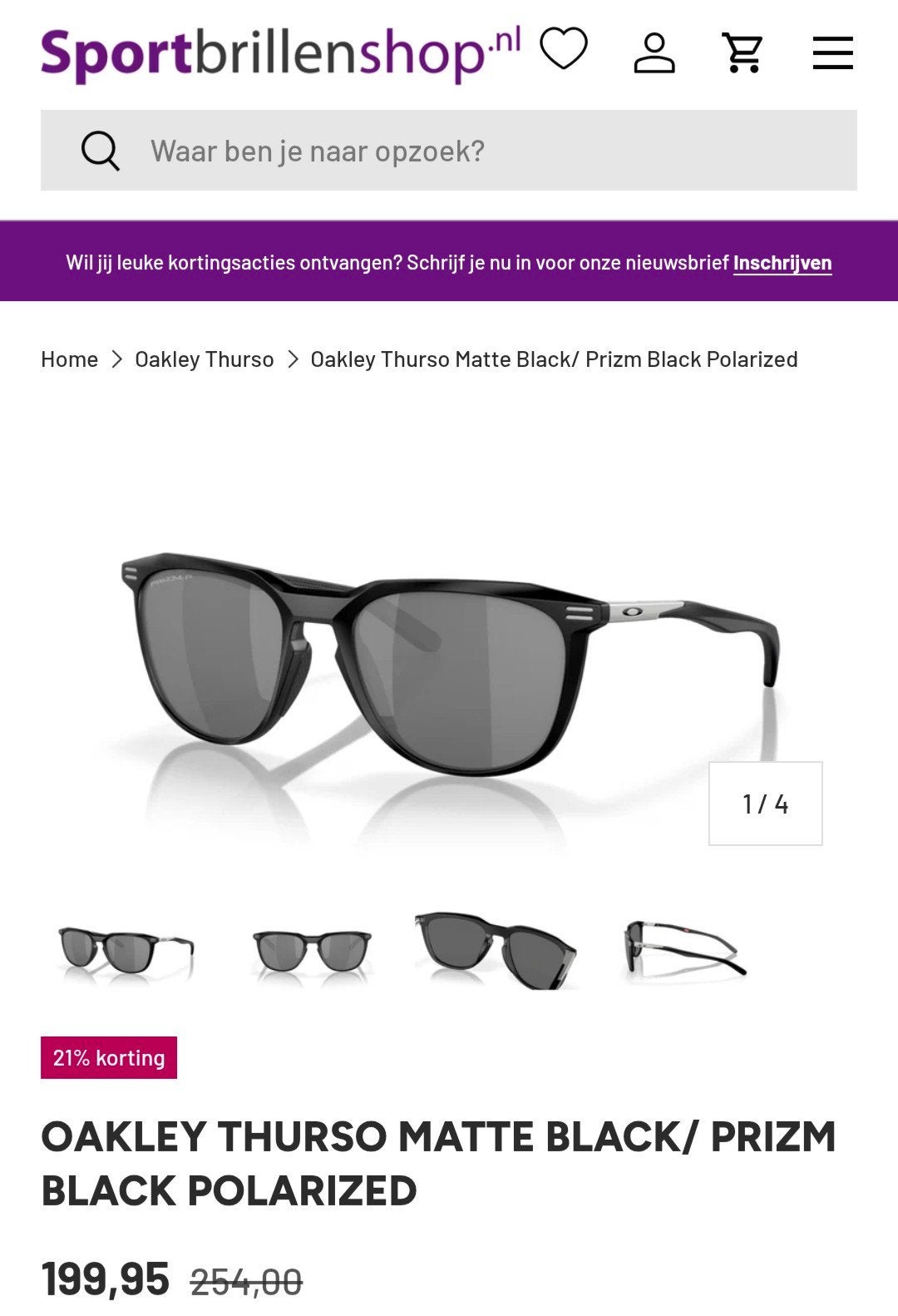 Oakley Thurso Prizm Polarized, Zonnebril, Zwart, Ophalen of Verzenden, Zo goed als nieuw