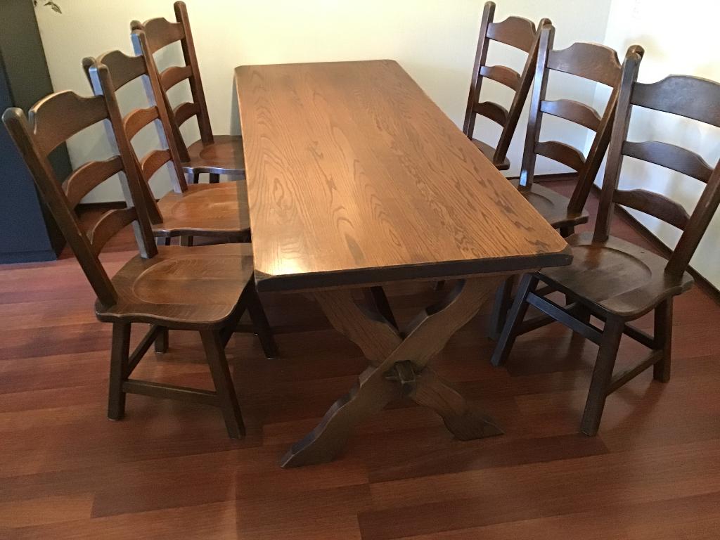 Eetkamer tafel plus 6 stoelen, Huis en Inrichting, Ophalen, Gebruikt, Eiken, 4 tot 6 stoelen