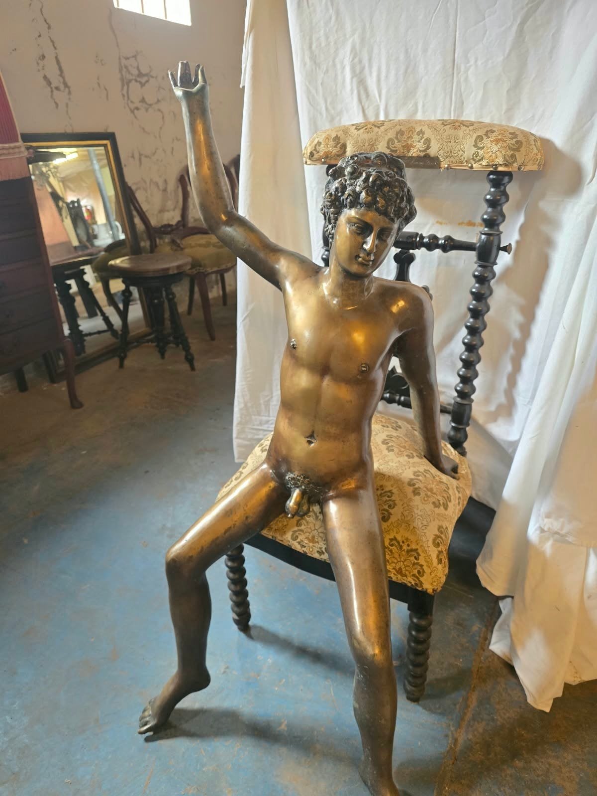 Bronzen beeld van Griekse god, Antiek en Kunst, Ophalen, Brons, Beeld, Bruin
