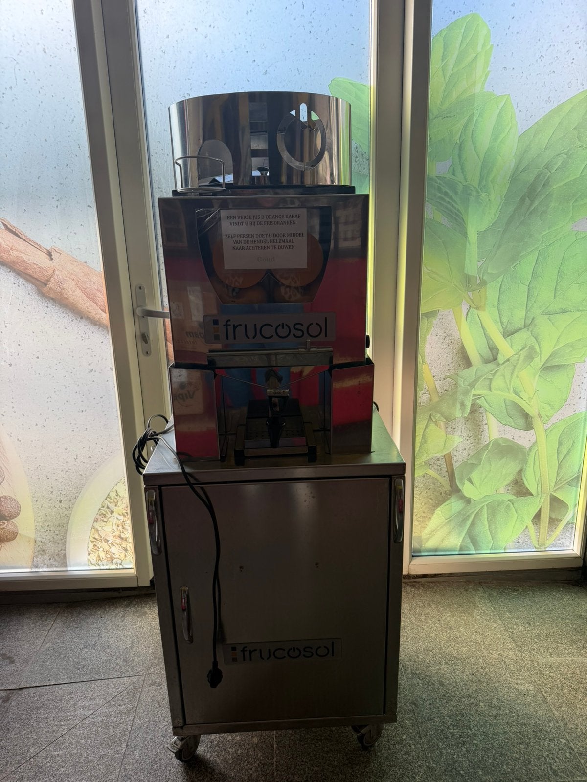 Professionele Frucosol sinaasappelpers met RVS onderstel, Ophalen, Gebruikt, Elektrisch, Citruspers
