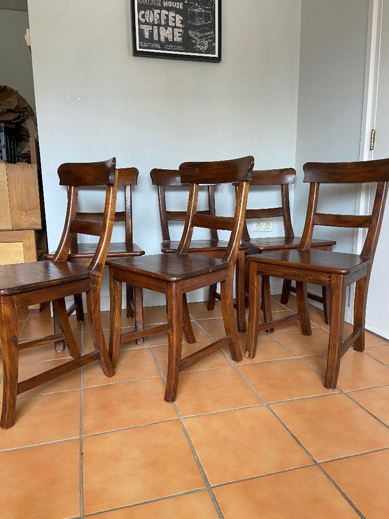 Teakhouten eetkamerstoelen 6 stuks, Huis en Inrichting, Ophalen, Gebruikt, Bruin, Vijf, Zes of meer stoelen