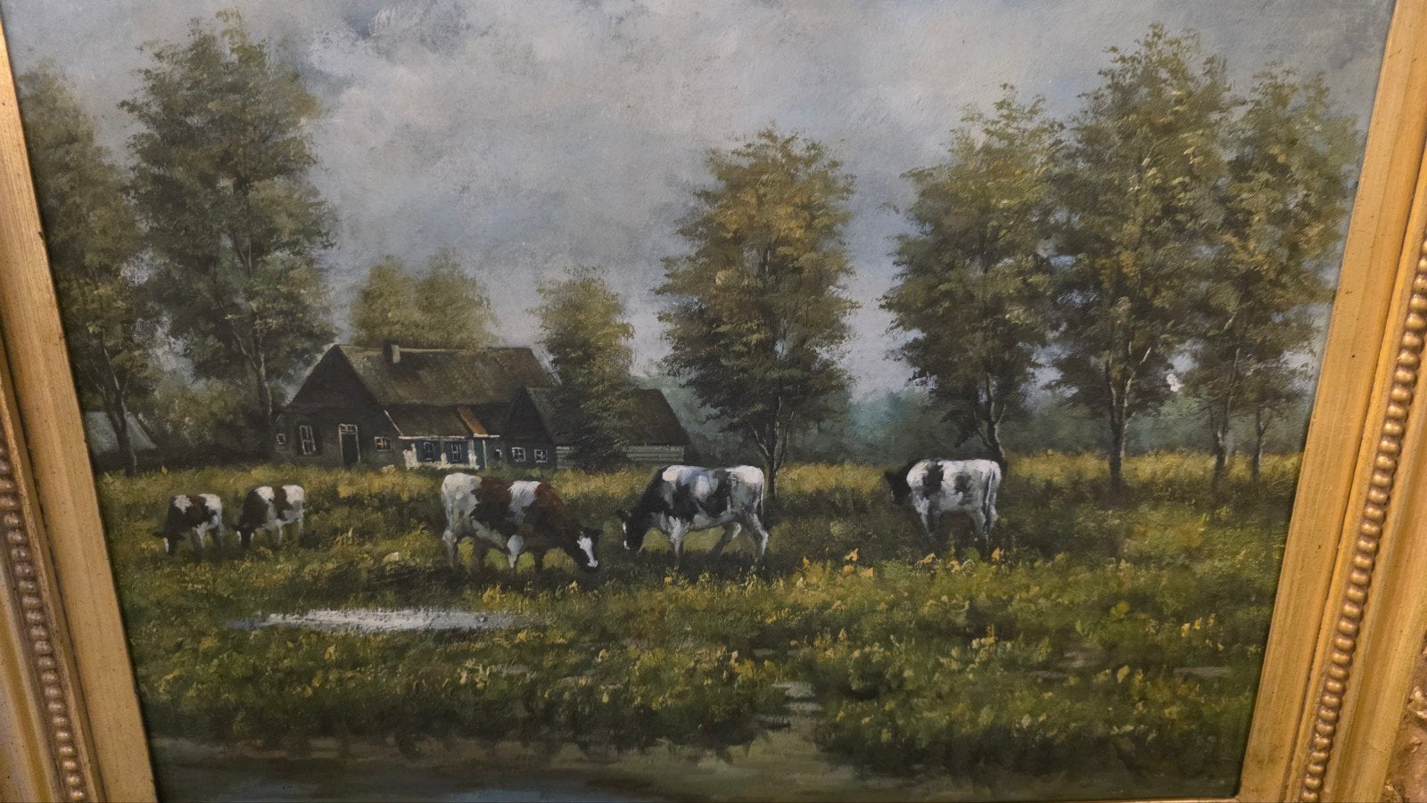 Groot antiek schilderij koeien in weiland, Ophalen