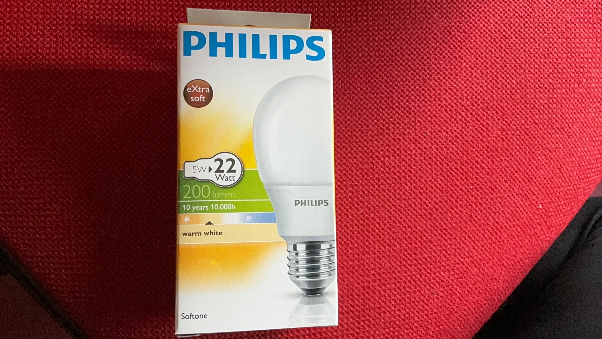 Philips softone 5 watt equivalent 22 watt E 27 warm white, Philips, Nieuw, Spaarlamp, Warm wit