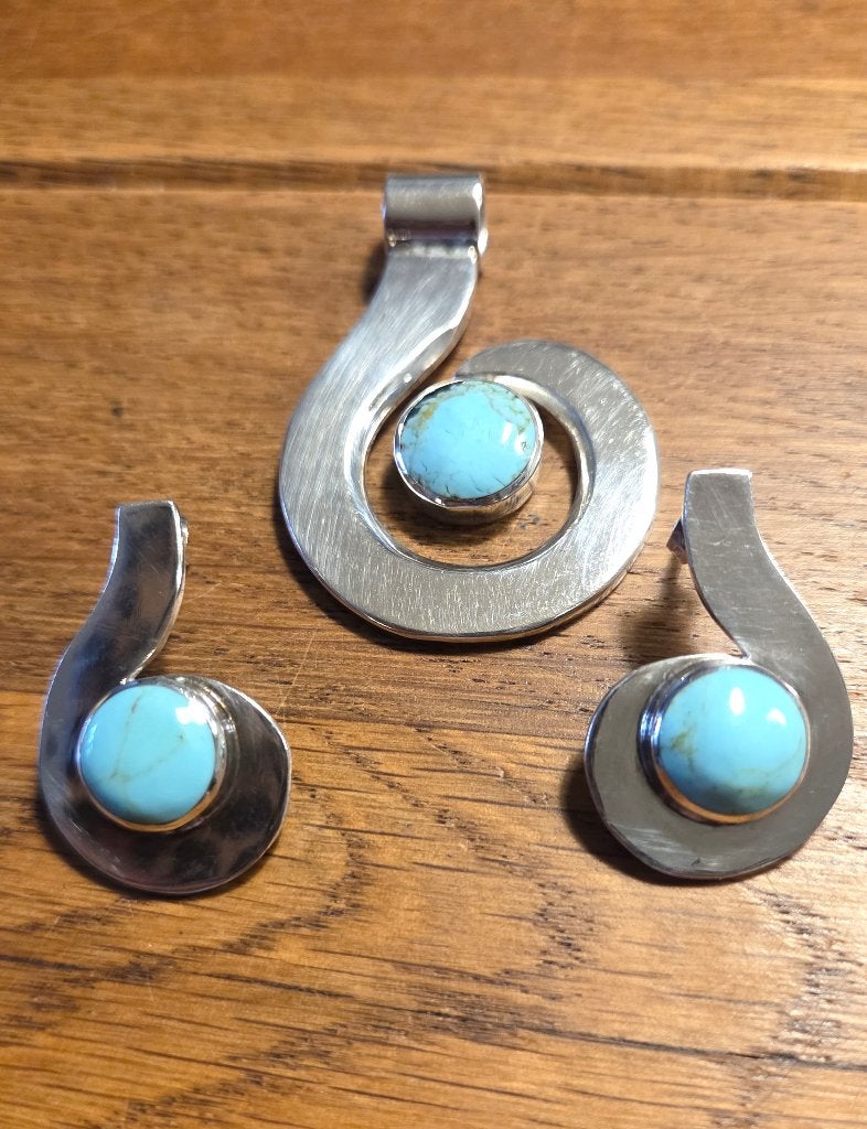 Mooie zilveren (925) Mexico / Navajo set TR-110 Turkoois, Ophalen, Hangers, Zo goed als nieuw, Met edelsteen