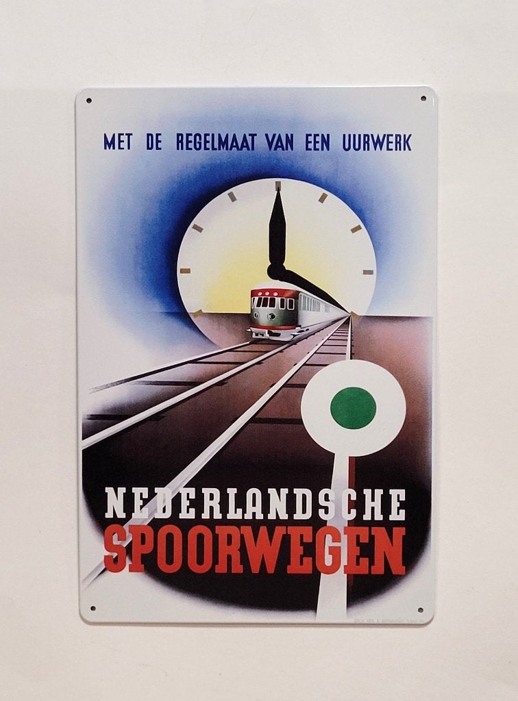 Nederlandsche spoorwegen trein reclamebord van metaal deco, Reclamebord, Info@deconoord.nl, Deco Noord, Nieuw