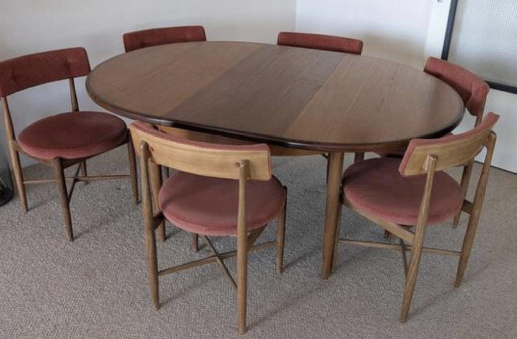 IZGS G plan G-plan 6 stoelen stoel tafel  vintage jaren 60, Huis en Inrichting, Gebruikt, Bruin, Ophalen of Verzenden, Nvt