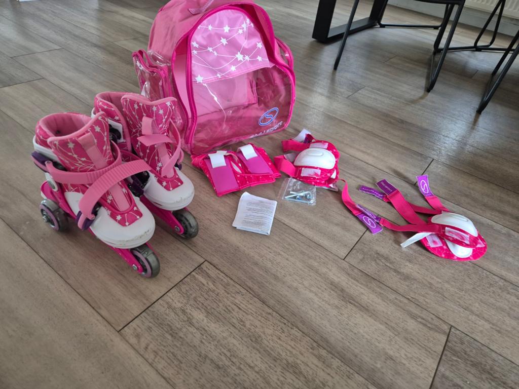 Roze verstelbare inline skates met bescherming en tas, Overige merken, Kinderen, Ophalen of Verzenden, Inline skates 4 wielen