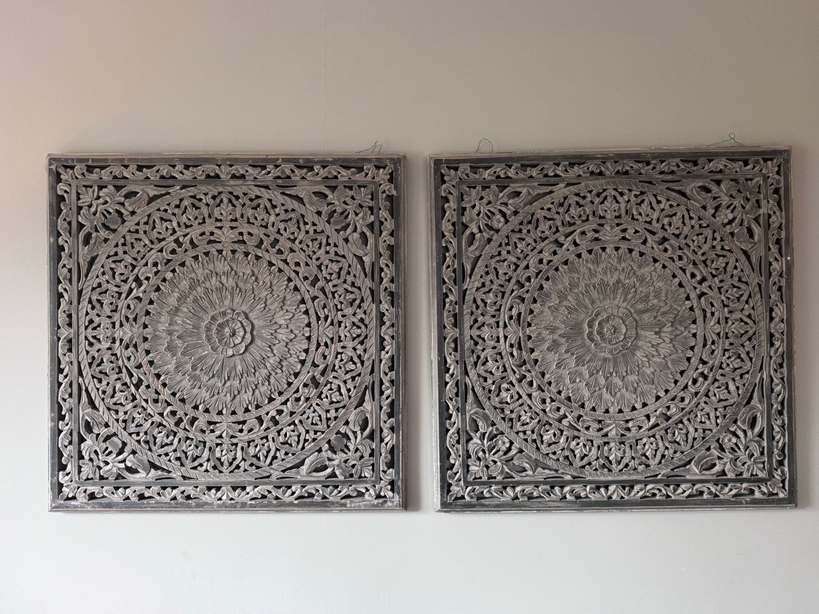 Set Houten Wandpaneel Mandala - Oosters/Boho White/Grey Wash, Huis en Inrichting, Ophalen, Boho, Hout, Zo goed als nieuw