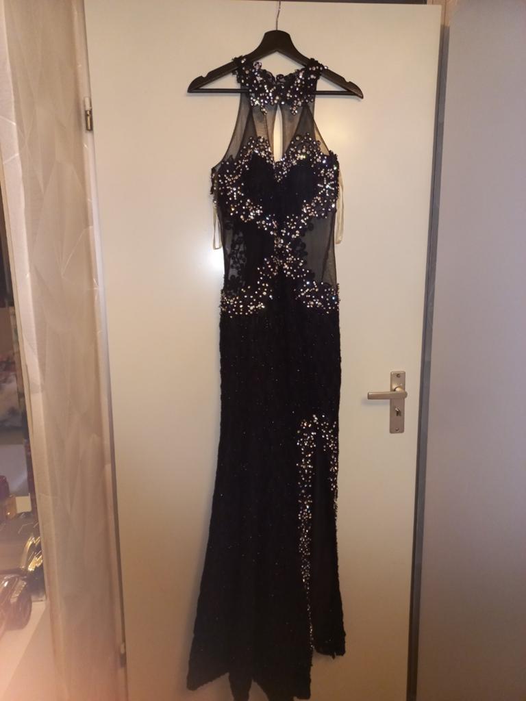 Elegante avondjurk met pailletten en open rug, Kleding | Dames, Jurken, Zwart, Ophalen of Verzenden, Maat 36 (S), Onder de knie