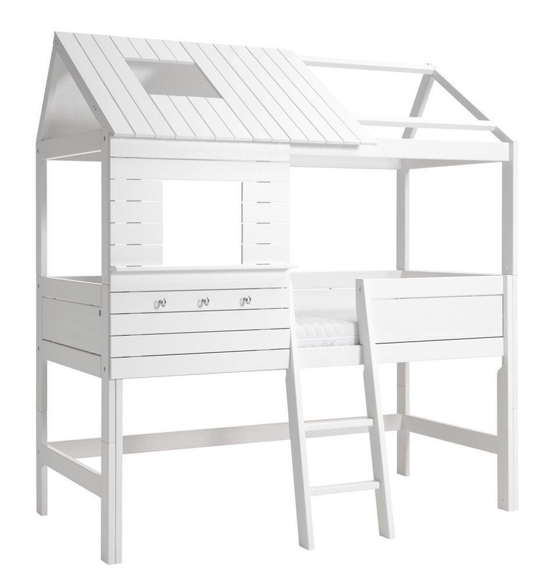 Lifetime Silver Sparkle hoogslaper met kledingkast en boeken, Ophalen, Gebruikt, Eenpersoons, 90 cm