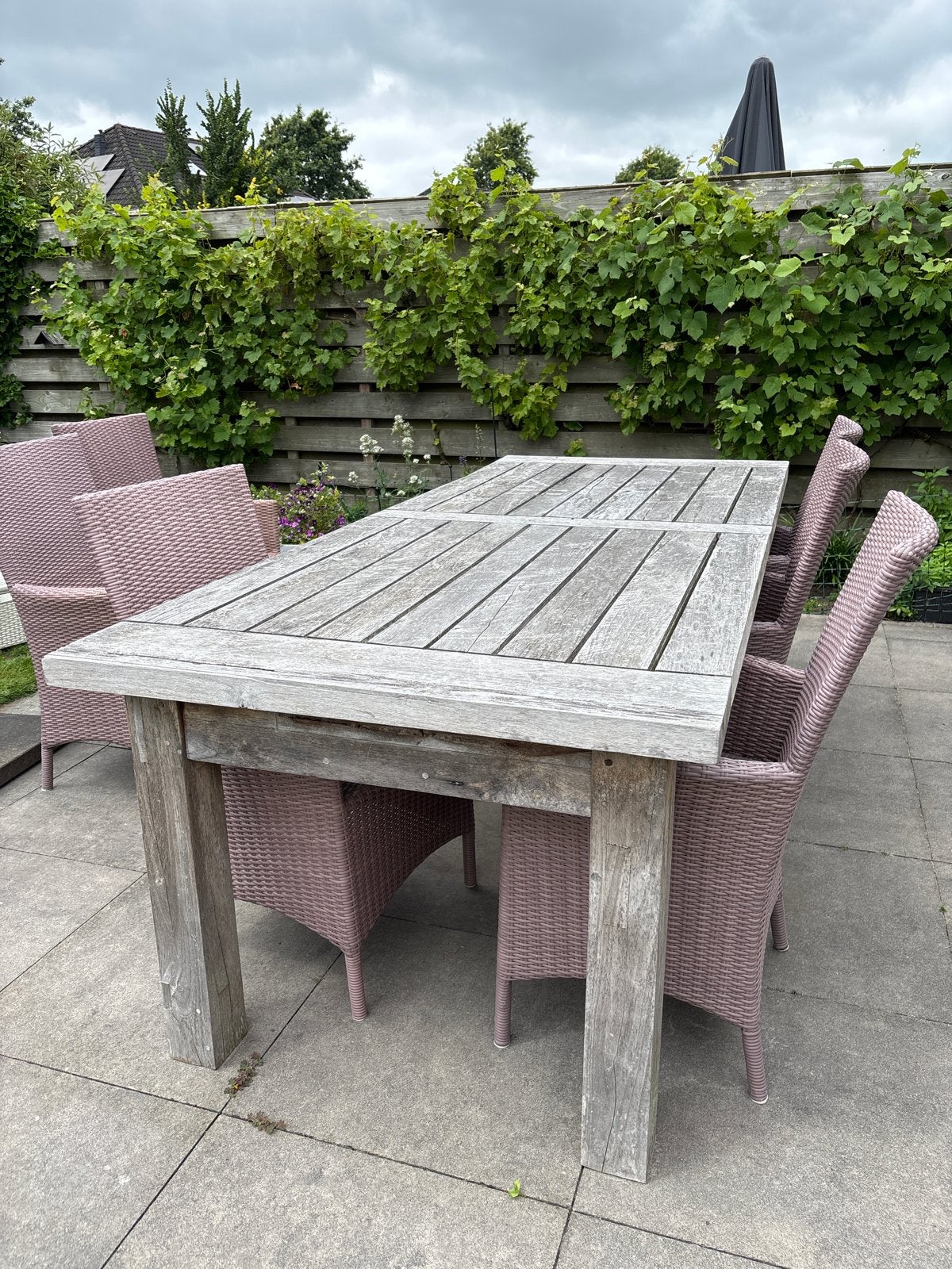 Robuuste teakhouten tuintafel - 240x100x78 cm, Tuin en Terras, Ophalen, Gebruikt, Rechthoekig, Teakhout