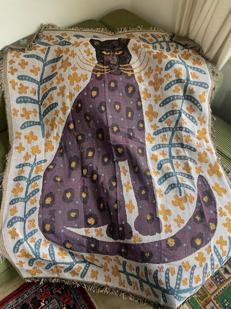 Wandtapijt met zwarte panter - 130x160cm, 100 tot 150 cm, Zwart, Ophalen of Verzenden, Zo goed als nieuw