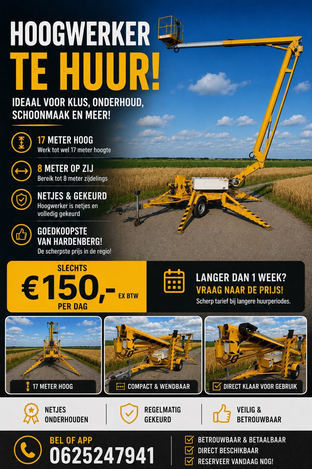 Hoogwerker te huur 18 meter, Ophalen of Verzenden