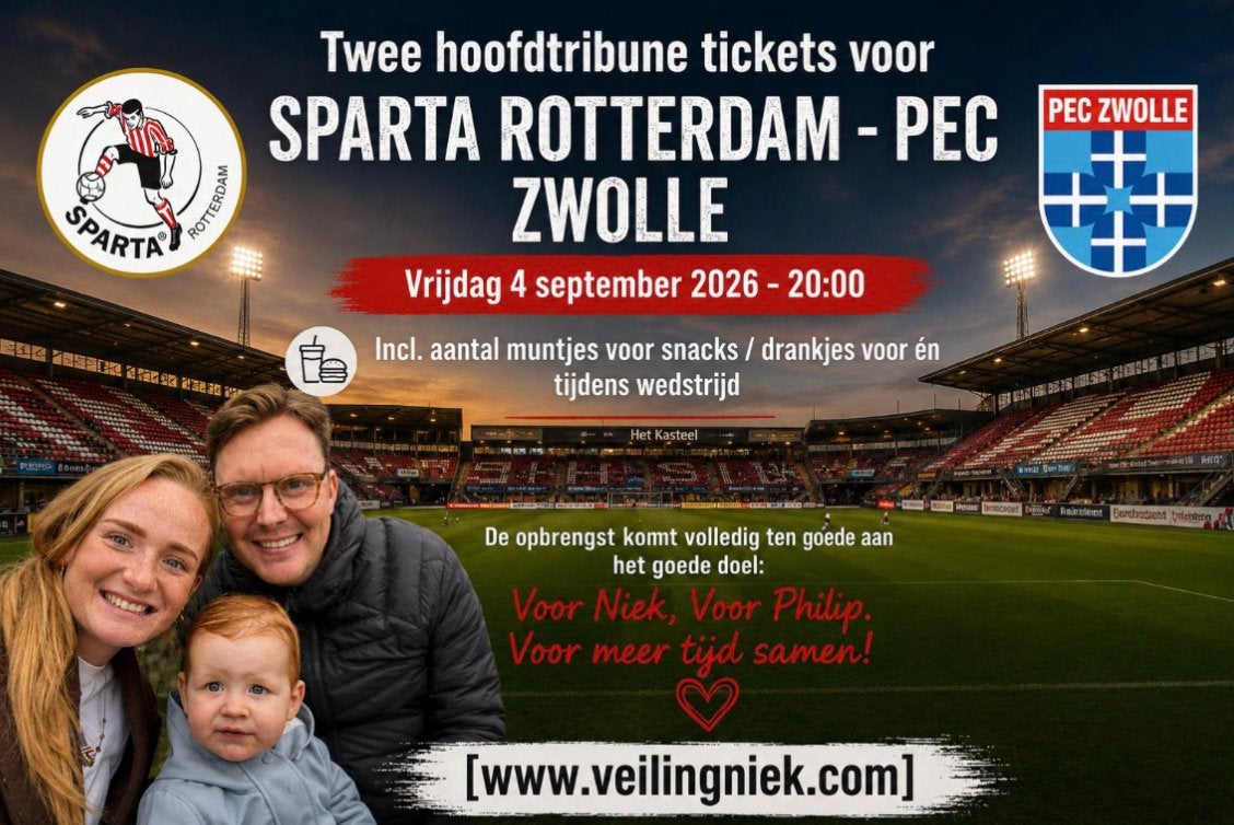 Twee hoofdtribunekaarten Sparta Rotterdam - PEC Zwolle, Losse kaart, Twee personen, Oktober