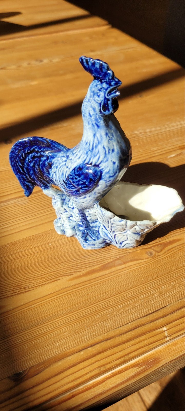 Vintage Keramische Haan Figuur - Blauw en Wit, Ophalen of Verzenden