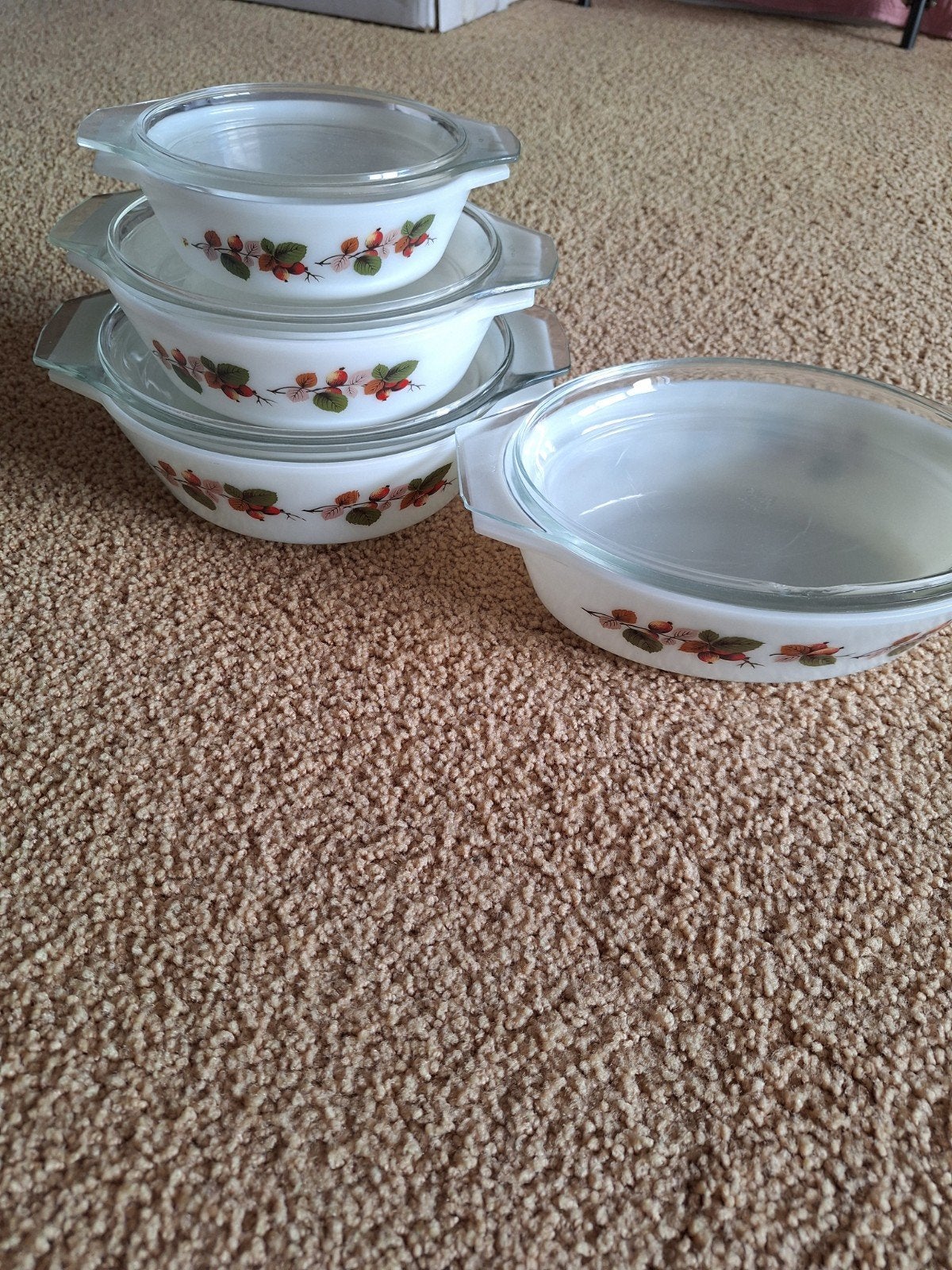 Vintage Pyrex Ovenschalen Set - Herfstbladeren Design, Ophalen, Gebruikt, Overige merken, Vintage