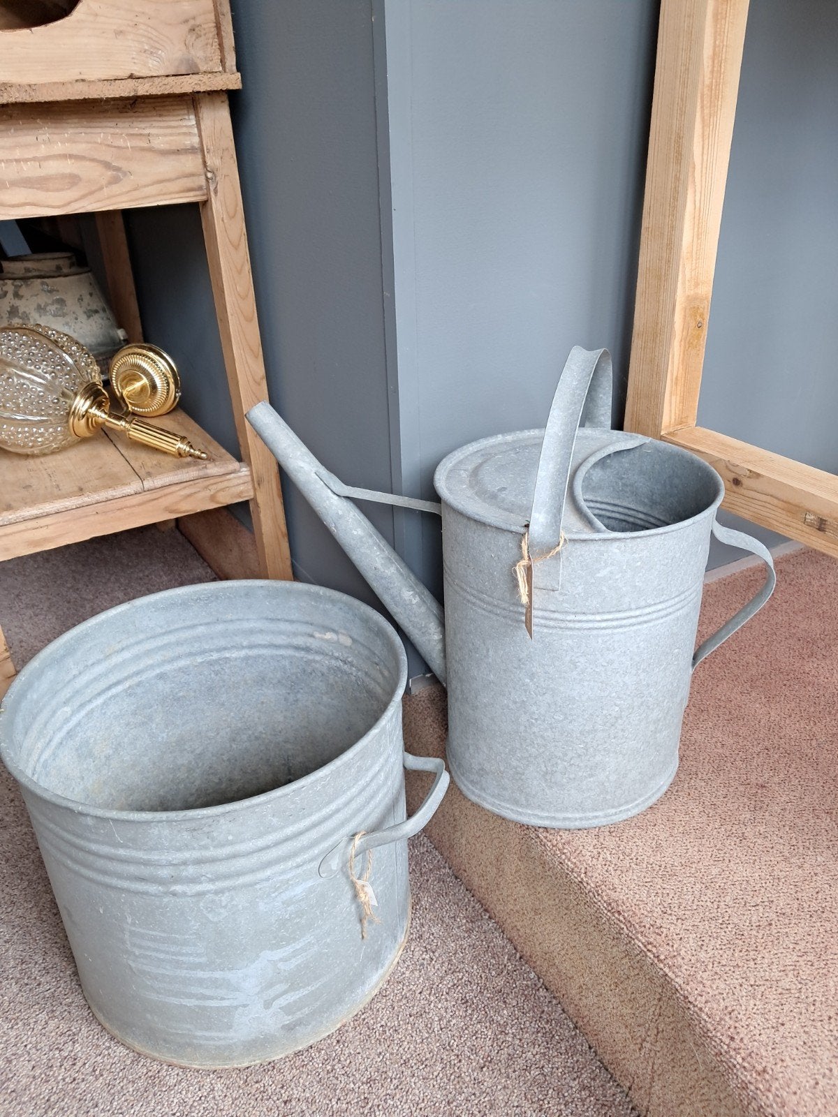 Zinken emmer en gieter set, Tuin en Terras, Gieters, Ophalen, Gebruikt, Metaal