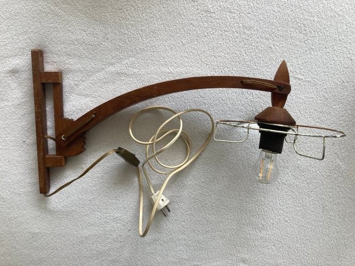 T J Zweers vintage leeslamp eiken draaibaar schaarlamp, Ophalen of Verzenden, Zo goed als nieuw, Overige materialen