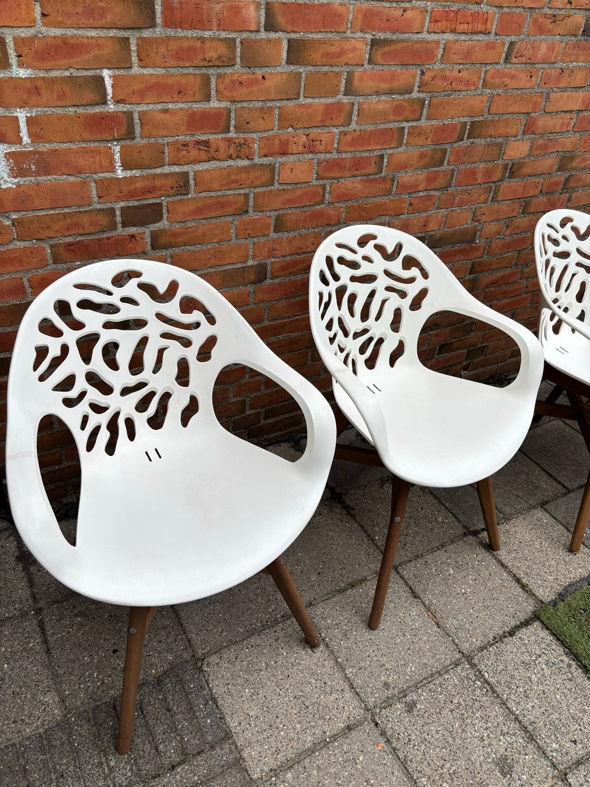 Set van 4 witte stoelen met houten poten, ikea angrim, Ophalen, Gebruikt, Wit, Vier
