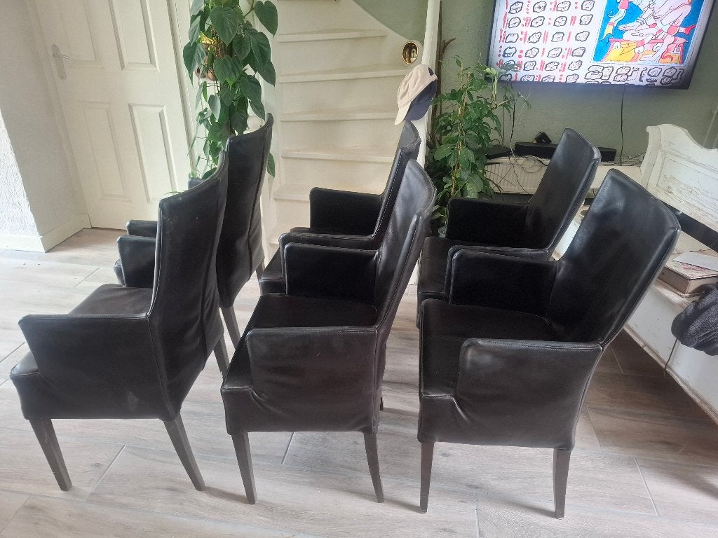 Stoelen leer 6 x, Ophalen, Gebruikt, Bruin, Leer