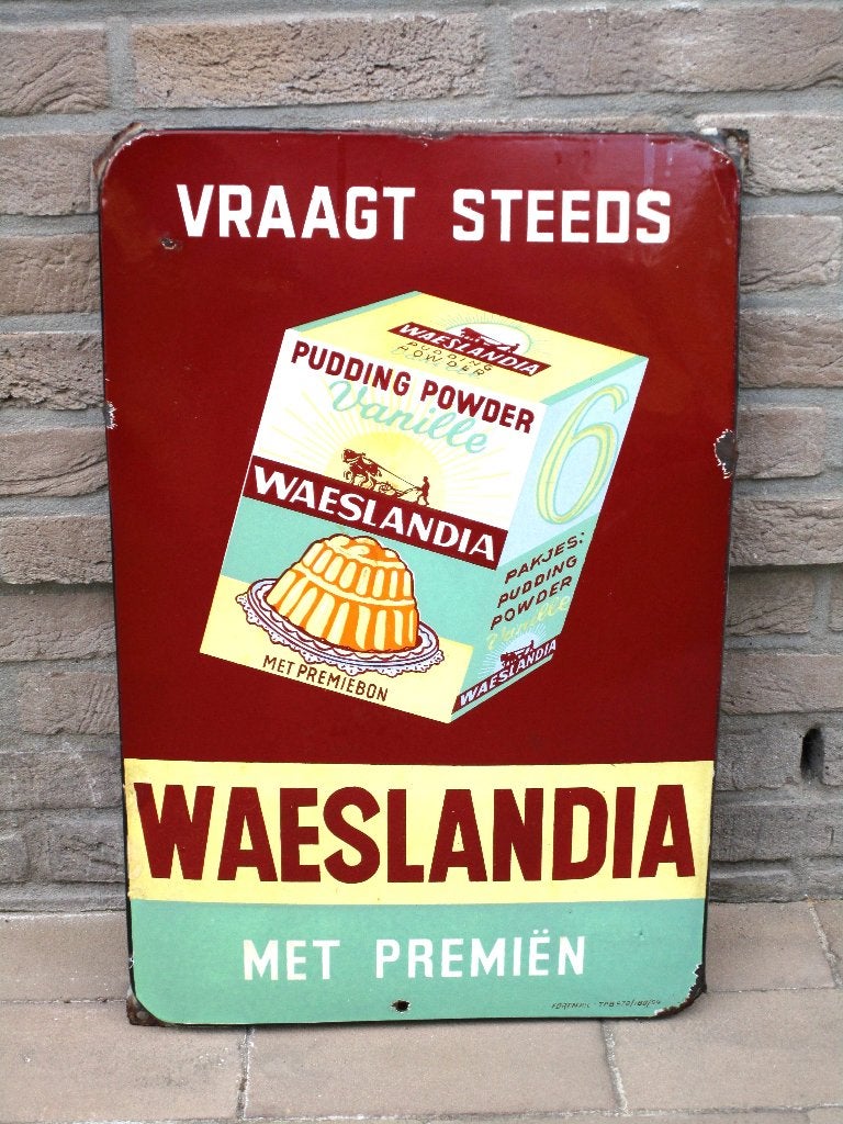 Emaille bord Waeslandia 1954, Ophalen of Verzenden, Gebruikt, Reclamebord