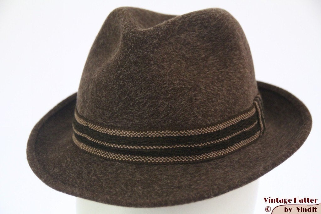 Vintage Gleufhoed Prylett grijs bruin haarvilt 54 = XS, Prylett, Hoed, Ophalen of Verzenden, 57 cm (M, 7⅛ inch) of minder