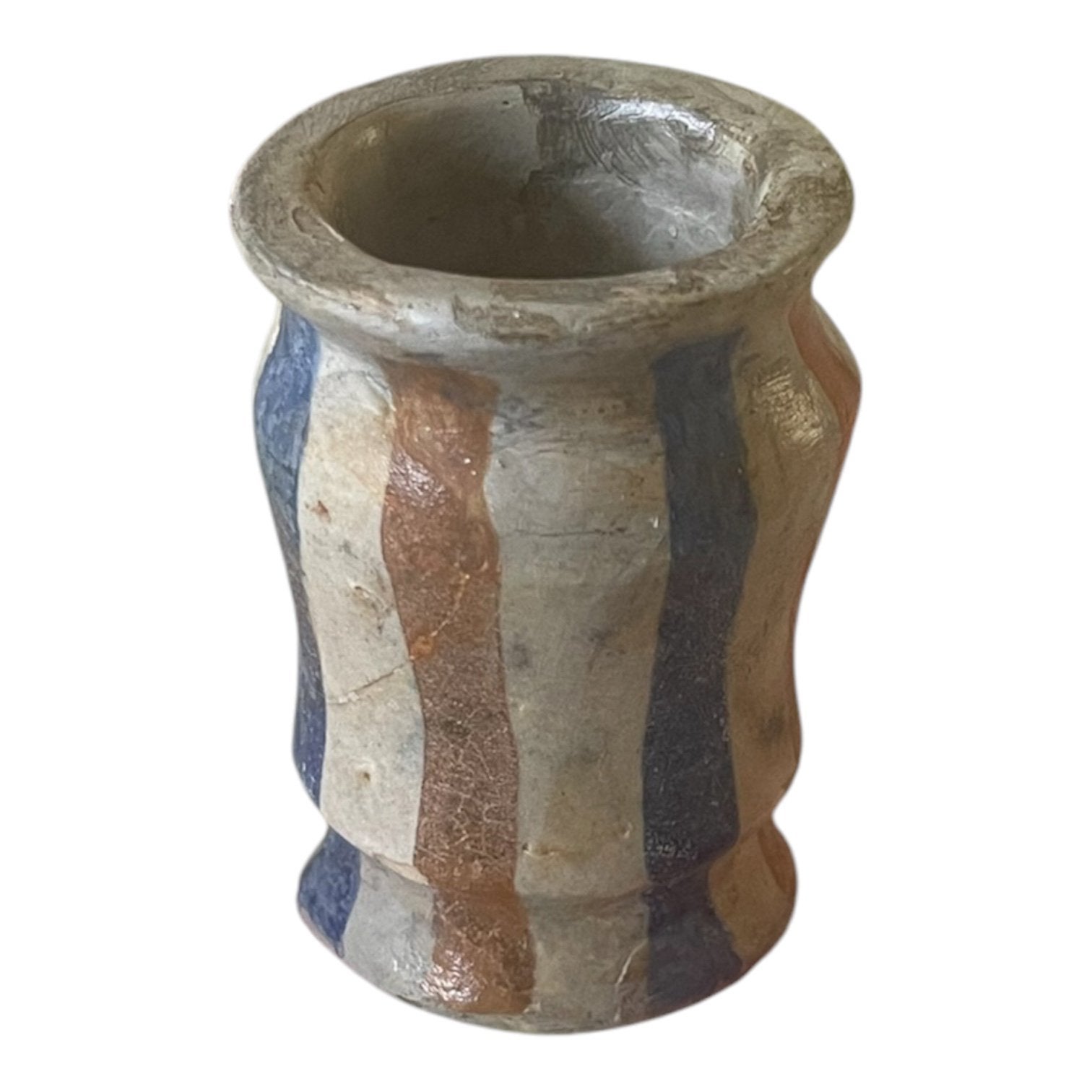Zalfpotje majolica 17e eeuw H. 5.3 cm gerest.  bodemvondst, Ophalen of Verzenden