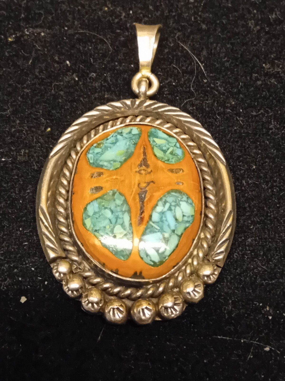 Vintage zilveren Navajo hanger met o.a. turquoise, Ophalen of Verzenden, Gebruikt, Zilver, Zilver
