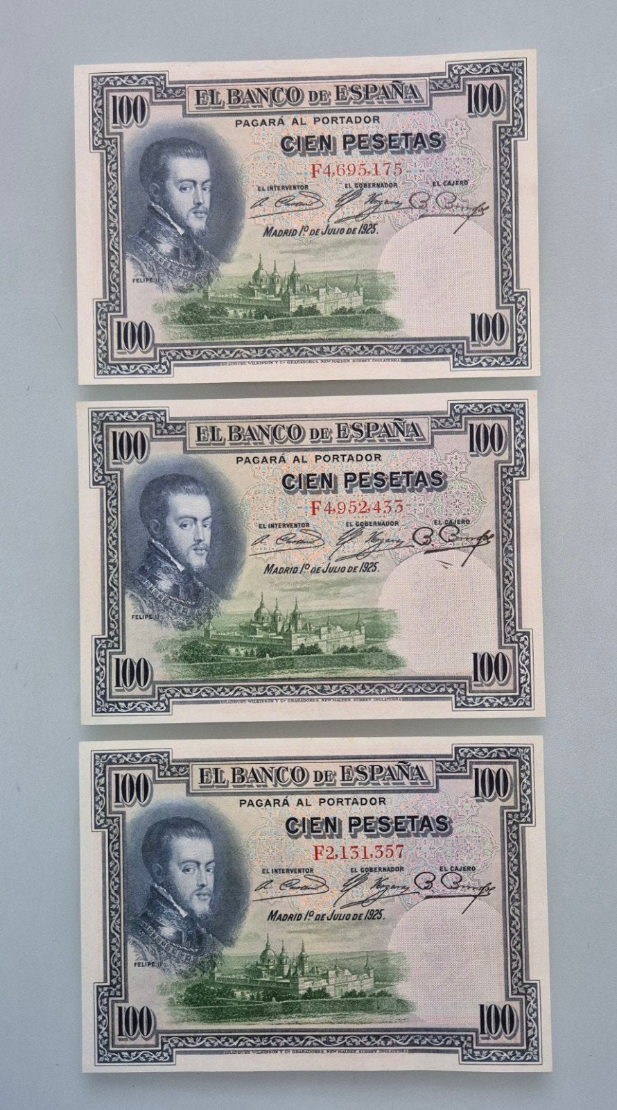 Bankbiljet - Spanje 1925 - 3x 100 pesetas - bijna UNC, Postzegels en Munten, Bankbiljetten | Europa | Niet-Eurobiljetten, Ophalen of Verzenden
