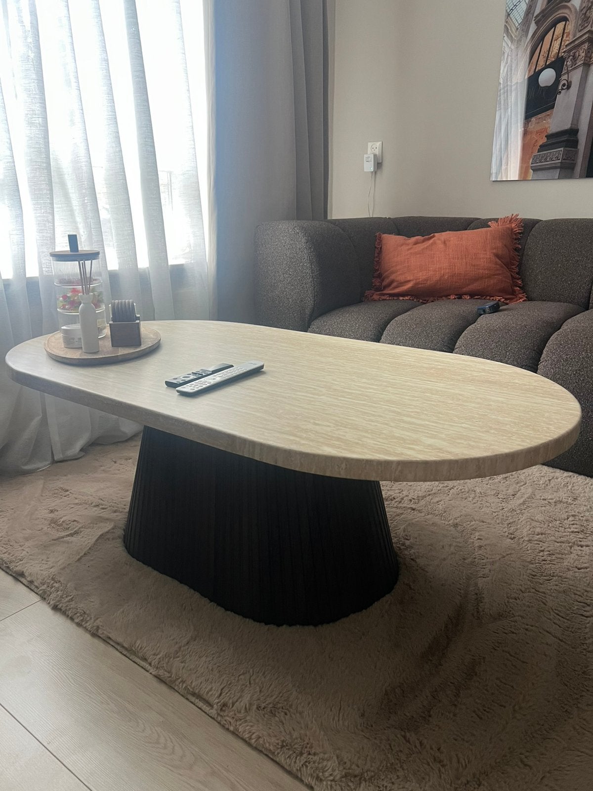 Set Kimberly Travertin (Japandi), Ophalen, Zo goed als nieuw, Rechthoekig, 100 tot 150 cm