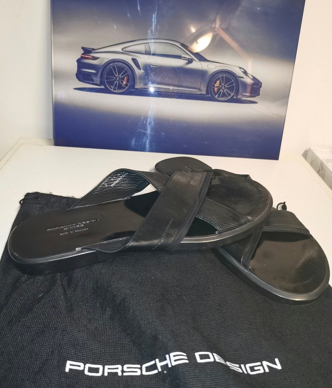 Origineel porsche design slippers van echt leder  maat :, Slippers, Zwart, Ophalen of Verzenden, Zo goed als nieuw