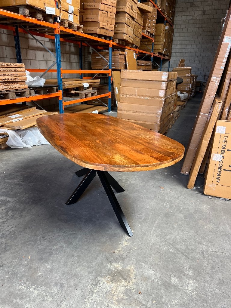 Deens ovale eettafel 210x100cm mango bruin incl. spinpoot, Huis en Inrichting, Tafels | Eettafels, Ophalen, 50 tot 100 cm, Vijf personen of meer