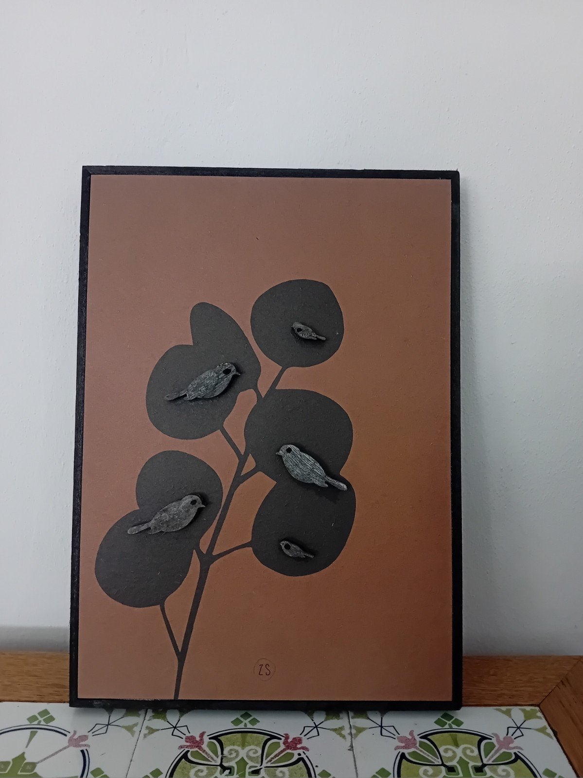 Wanddecoratie met vogels op tak Zusss, Huis en Inrichting, Hout, Ingelijst, Ophalen of Verzenden, Zo goed als nieuw
