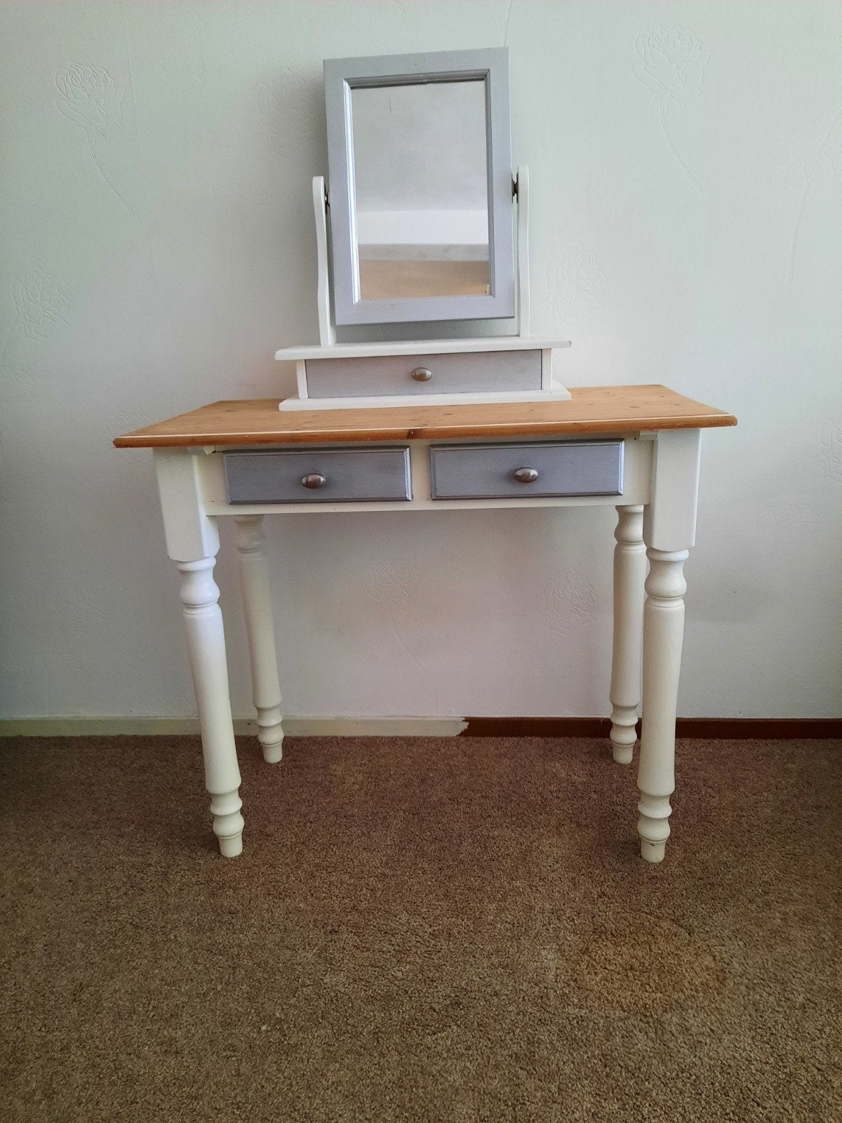 Grenen kaptafel massief zilver wit geschilderd, Huis en Inrichting, Ophalen, Gebruikt, 50 tot 100 cm, Minder dan 100 cm