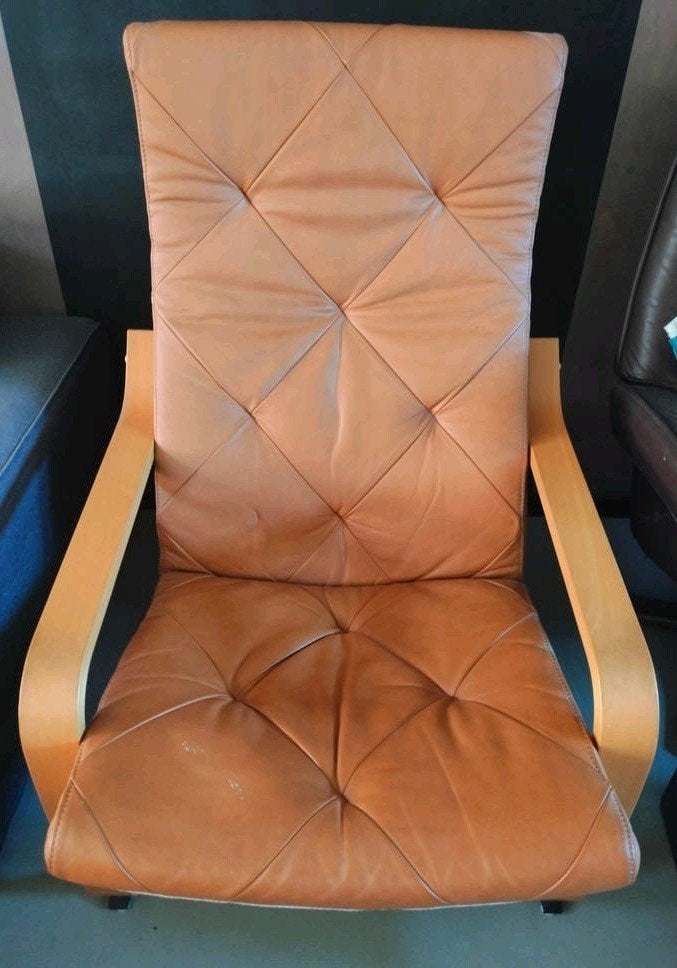 Ikea Poäng met leren stoelkussen, Ophalen, Modern, Comfortabel, Gebruikt, Bruin