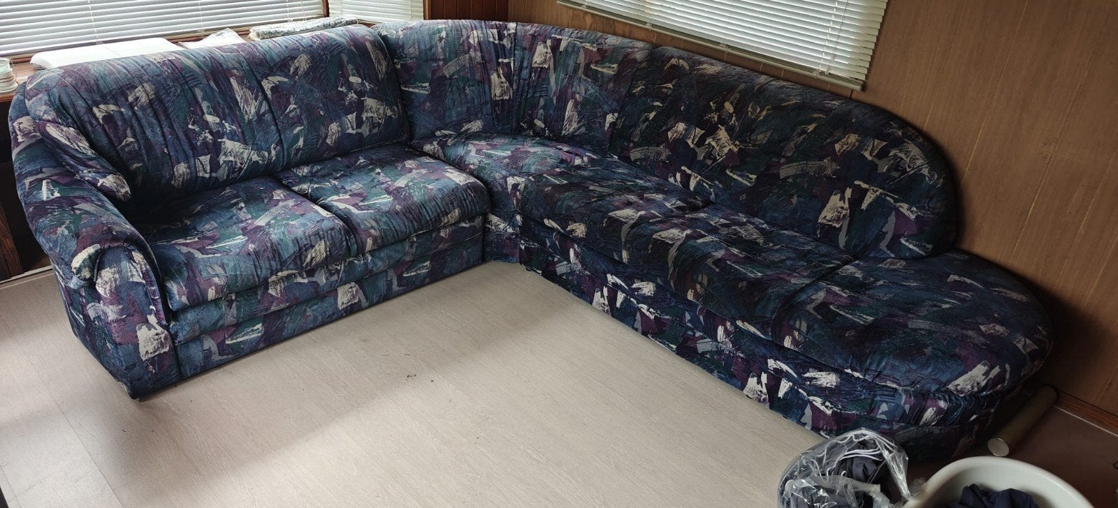 Hoekbank met slaapfunctie - Blauw/Paars, Ophalen, Gebruikt, Tweepersoons, Blauw