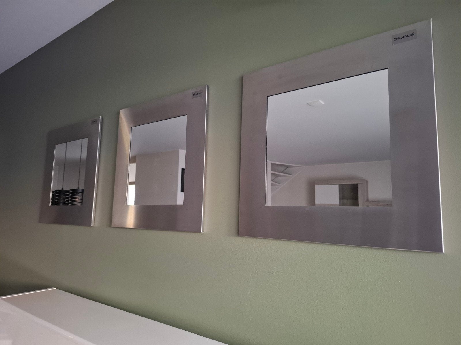 Blomus spiegel met RVS frame, Ophalen, Vierkant, Zo goed als nieuw, Minder dan 100 cm