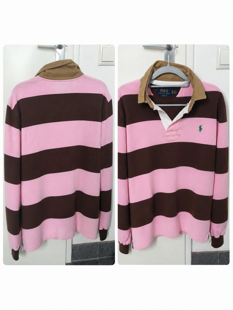 Originele Polo Ralph Lauren Rugby Shirt Roze/Bruin Gestreep, Kleding | Heren, Maat 56/58 (XL), Ophalen of Verzenden, Roze, Polo Ralph Lauren