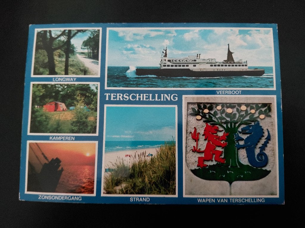 Terschelling, 6 luik, Veerboot + Wapen, gelopen, 1982., Verzenden, 1980 tot heden, Gelopen, Waddeneilanden