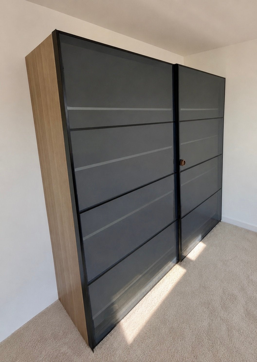Schuifdeuren IKEA PAX Kast Zwart met Getint Glas, Huis en Inrichting, Kasten | Kledingkasten, Ophalen, 150 tot 200 cm, 150 tot 200 cm