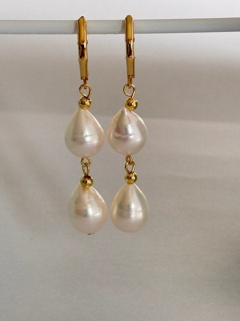 Parel Oorbellen Zuidzee Peervormige Parels 14K, Hangers, Wit, Nieuw, Ophalen of Verzenden
