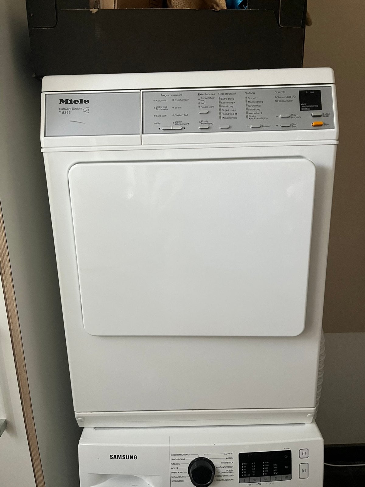 Miele T8363 SoftCare Luchtafvoerdroger 6kg, Witgoed en Apparatuur, Wasdrogers, 6 tot 8 kg, Ophalen, Zo goed als nieuw, 85 tot 90 cm