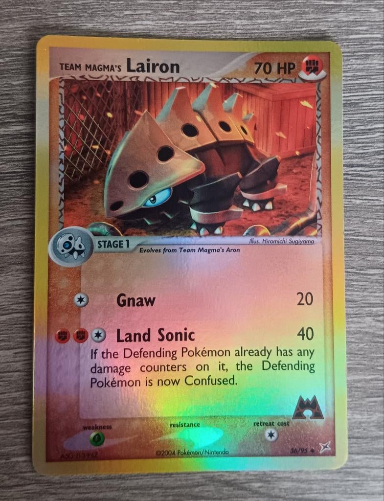 Team Magma's Lairon rev. holo EX Team Magma vs Team Aqua, Ophalen of Verzenden, Zo goed als nieuw, Losse kaart, Foil
