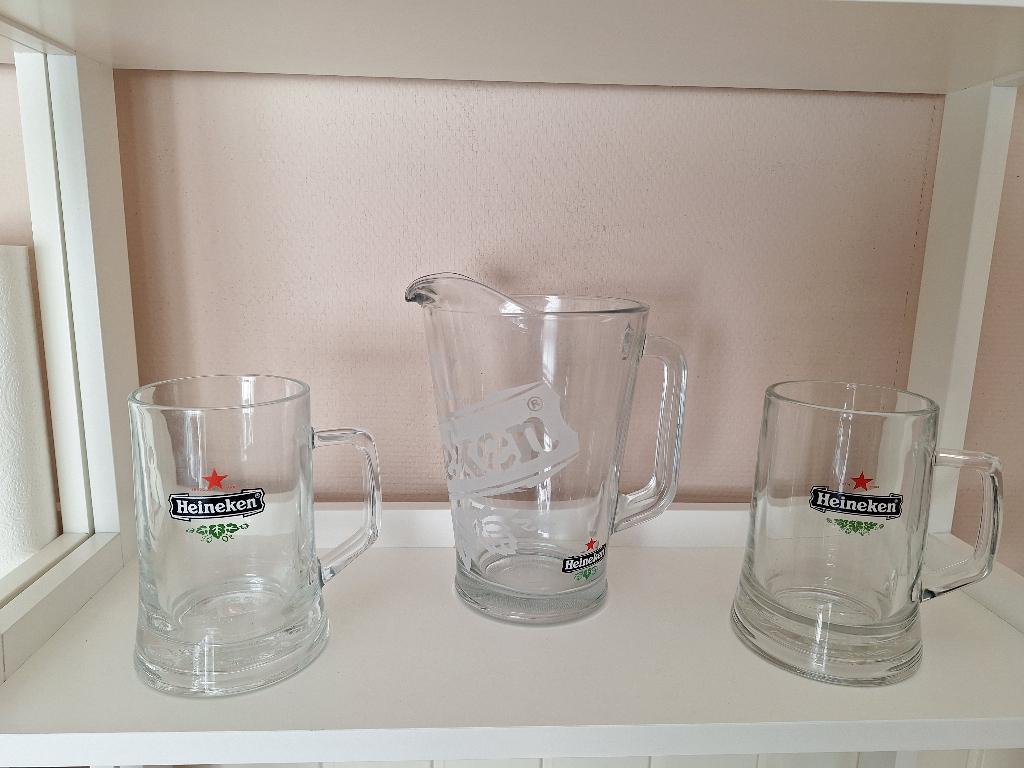 Heineken - Pitcher + 2 bierpullen, Ophalen of Verzenden, Nieuw, Glas of Glazen, Heineken