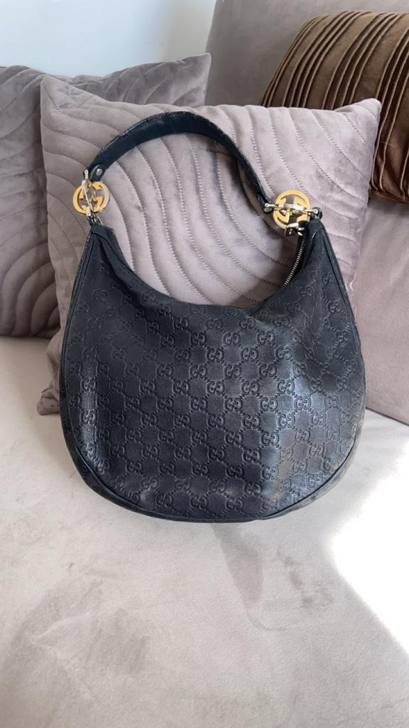Gucci GG Twins Medium Leather schoudertas, Verzenden, Gebruikt, Zwart, Overige typen