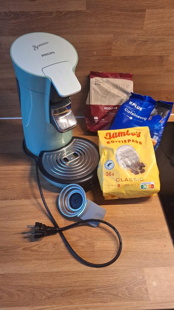 Senseo turquoise met pads, Witgoed en Apparatuur, Koffiezetapparaten, Gebruikt, Koffiemachine, Ophalen of Verzenden, 1 kopje