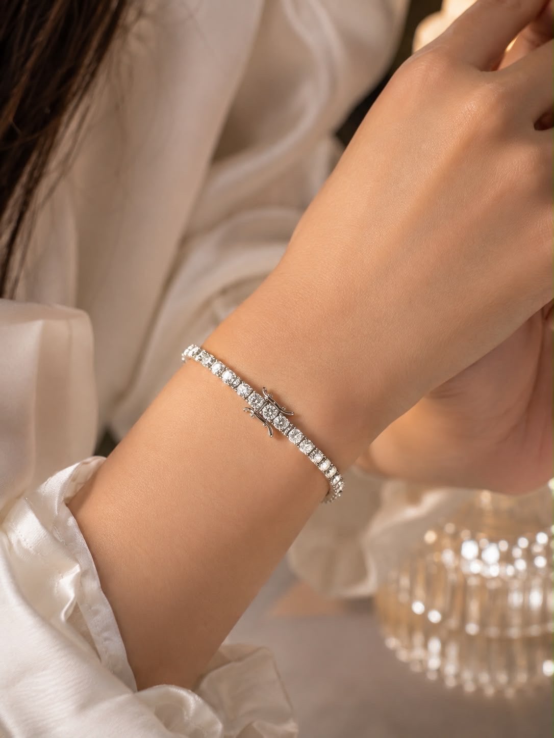 Zilveren 925 Tennisarmband met Moissaniet, Met kristal, Overige materialen, Nieuw, Ophalen of Verzenden